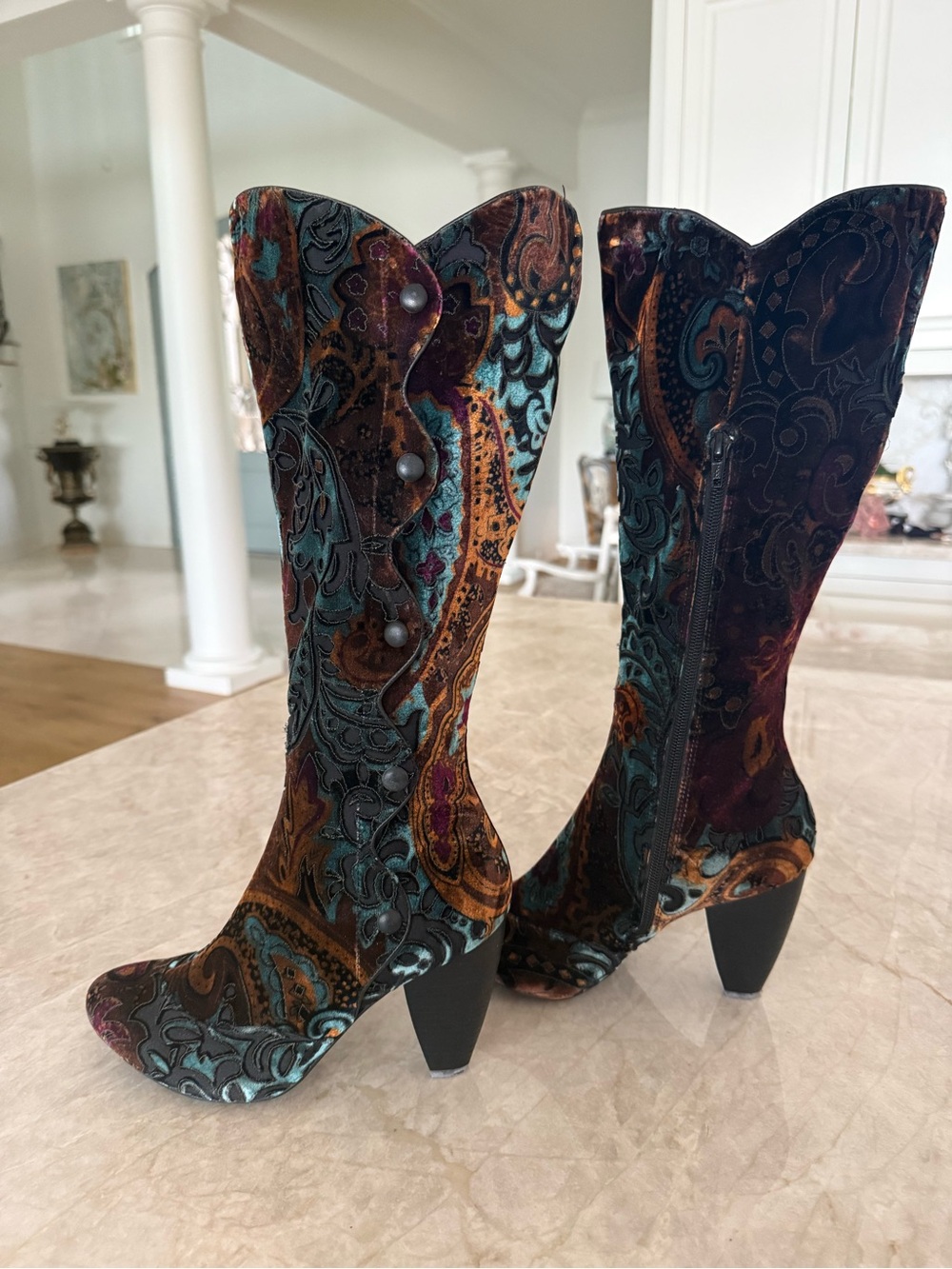 Born Multicolor Velvet Tall Paisley Boot with Stacked Leather Heel - Picture 5 of 14